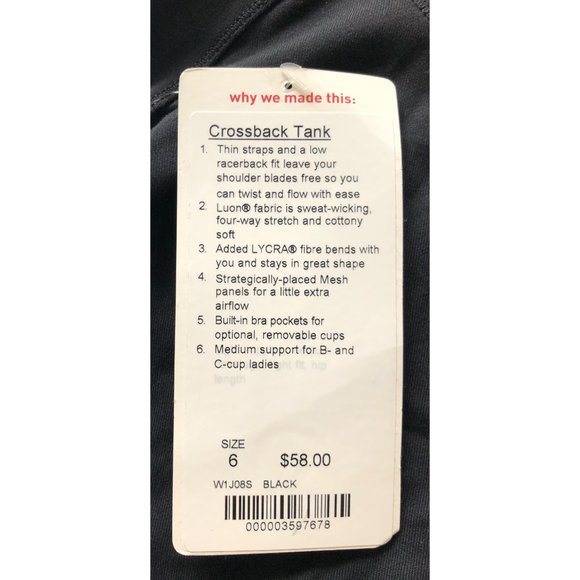 Lululemon Black Crossback Tank - Size 6 - Picture 7 of 8